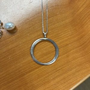 Sterling silver 925 circle necklace PLUS 18” box chain. You get both items.